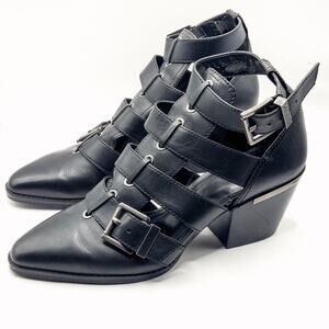 Michael Kors Women’s Griffin Cage Bootie Black Leather Runway Ready Glam Sz 9